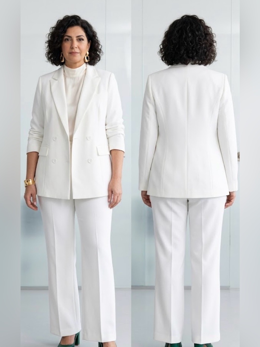Double-Breasted White Blazer Jacket - Tailored Women’s Suit Jacket